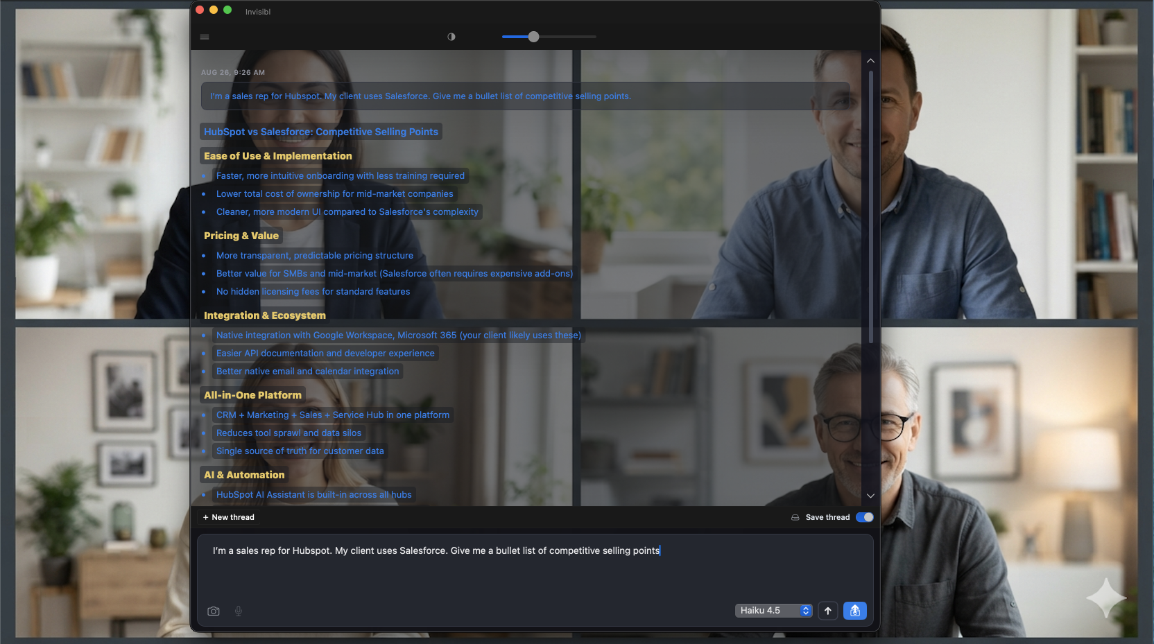 Your screen, with the Invisibl panel visible
